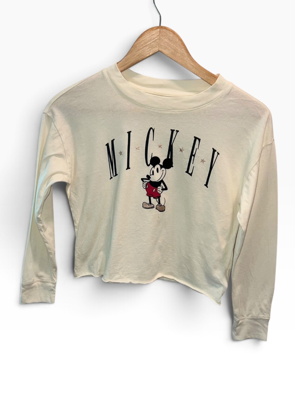 GAP Kids x Disney Mickey Mouse Cropped Long Sleeve Tee Ivory M 8-9 NWOT